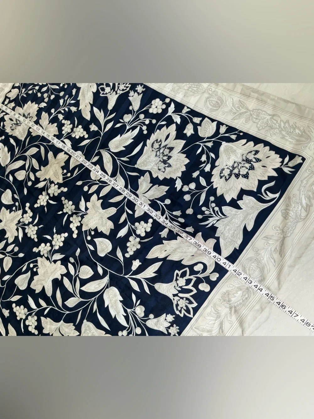 Floral Square Scarf in Navy and Ivory